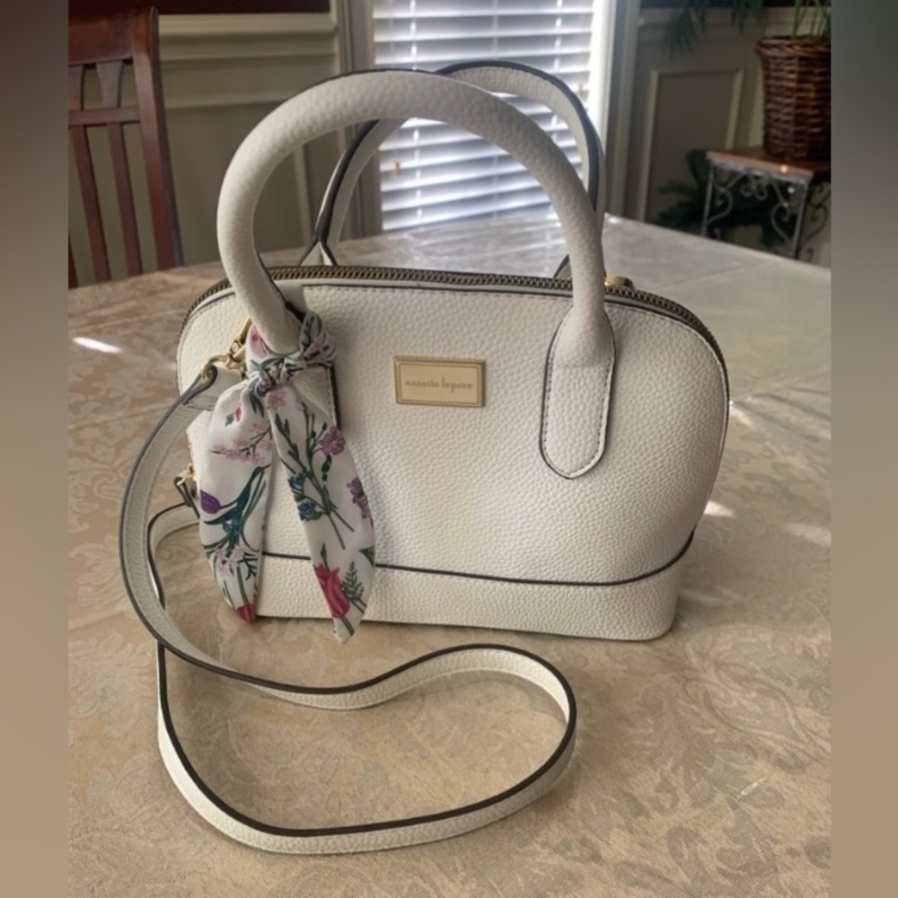 Nanette Lepore White Handbag with Floral Scarf
